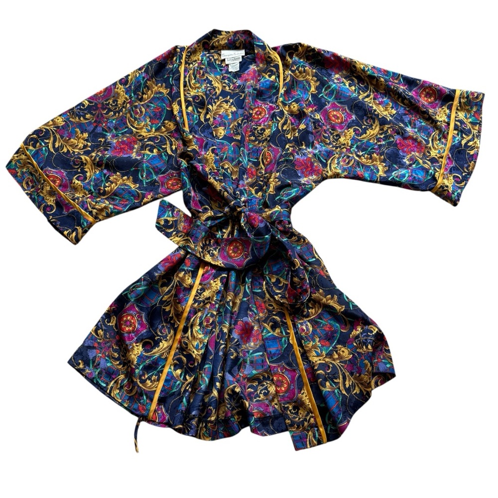 VTG Baroque Satin Robe Georgette Trabolsi Neiman Marcus 90s Luxe Kimono Robe S/M